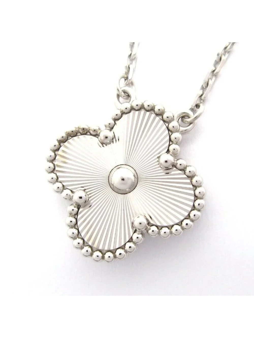 Van Cleef & Arpels Necklace Vintage Alhambra 18K White Gold Guilloche